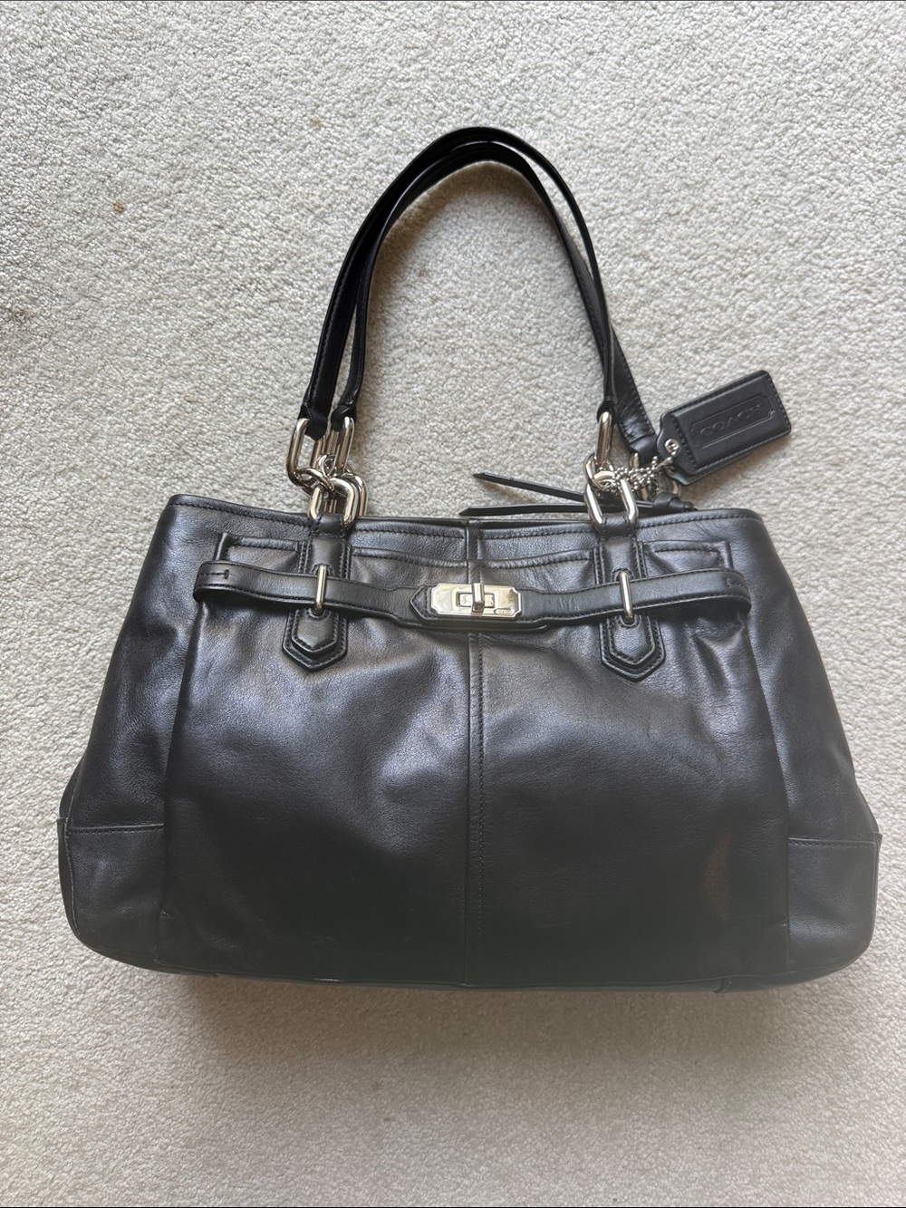 Authentic Coach Chelsea-Jayden Carryall Black Leather Zip Snap Closure w/Creed